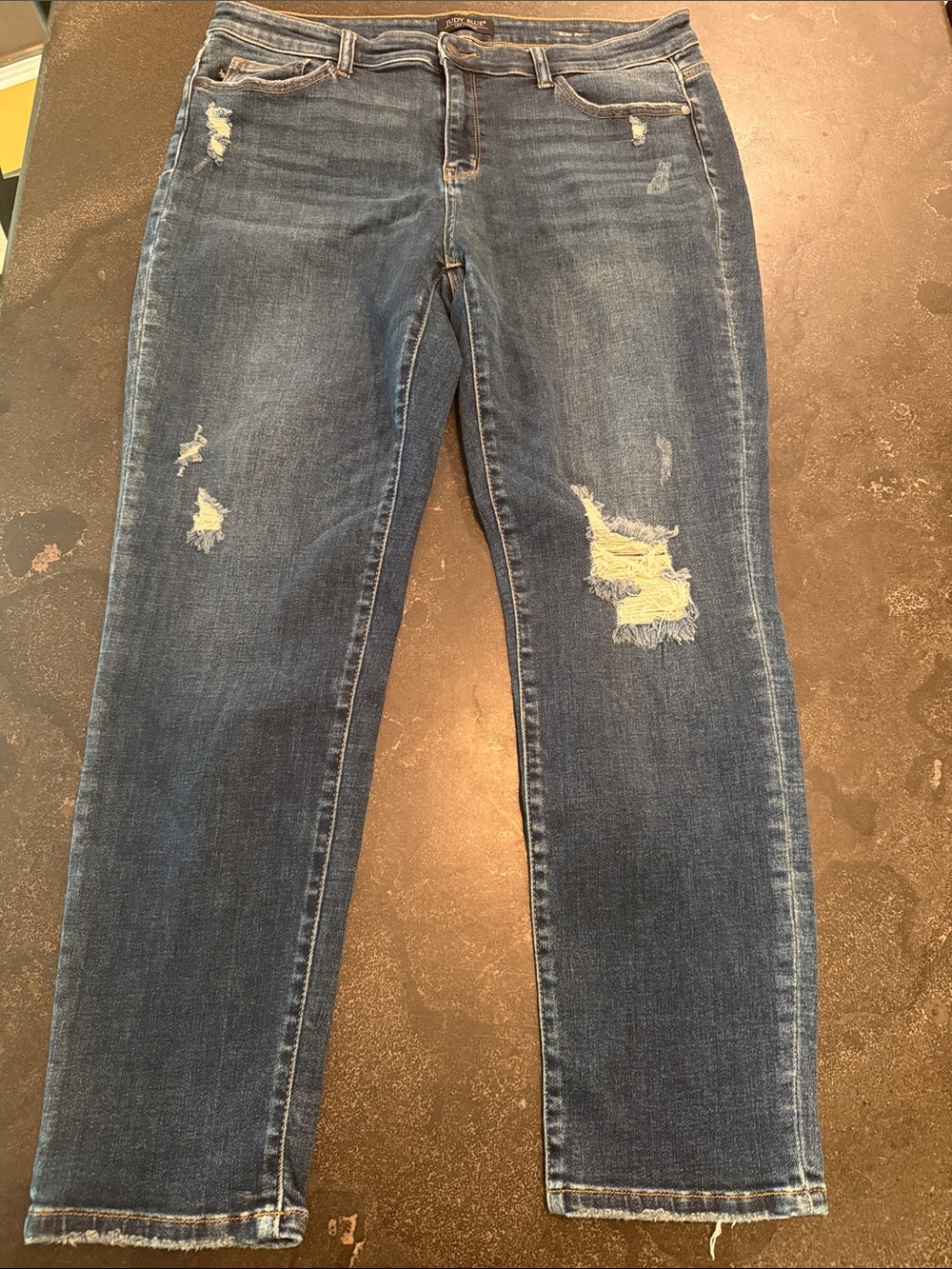 Just Blue Straight Leg Distressed Women’s Jeans - Dark Blue